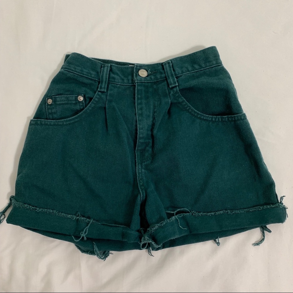 VINTAGE Sasson Jeans Green Denim High Waist Shorts